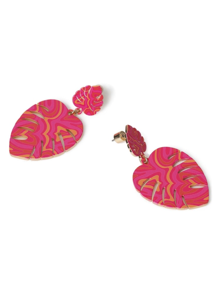 Aela Pink Palm Leaf Drop Earrings - Image 3 of 3