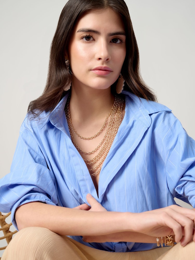 Aela Gold Tone Statement Multirow Chain Necklace - Image 1 of 3 Aela Gold Tone Statement Multirow Chain Necklace - Image 1 of 3