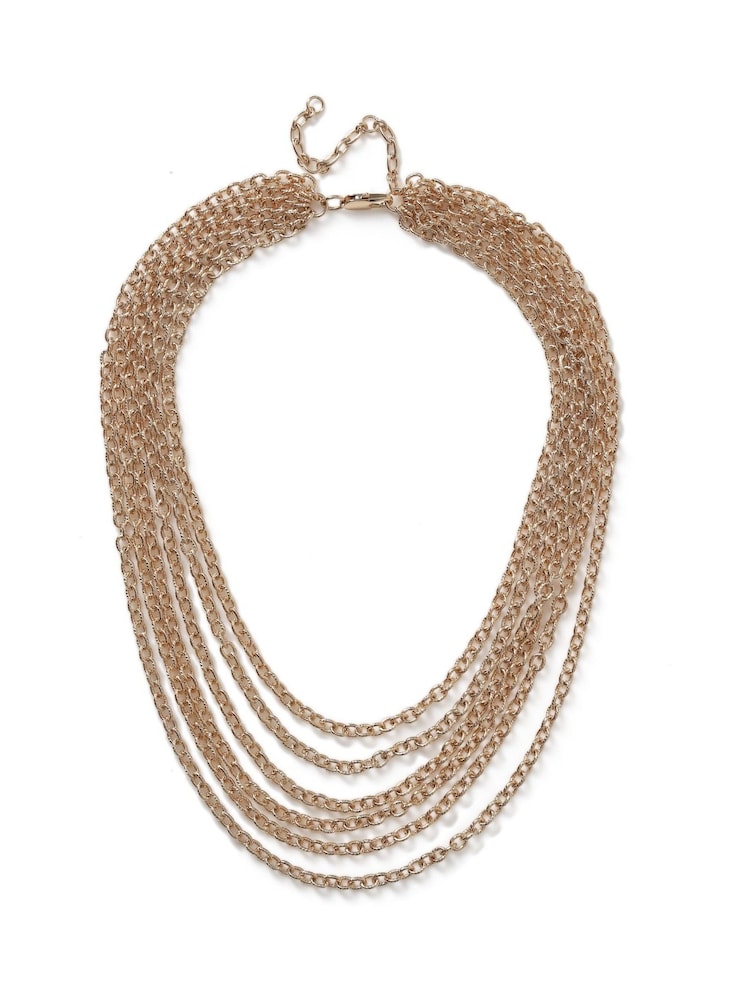 Aela Gold Tone Statement Multirow Chain Necklace - Image 2 of 3 Aela Gold Tone Statement Multirow Chain Necklace - Image 2 of 3