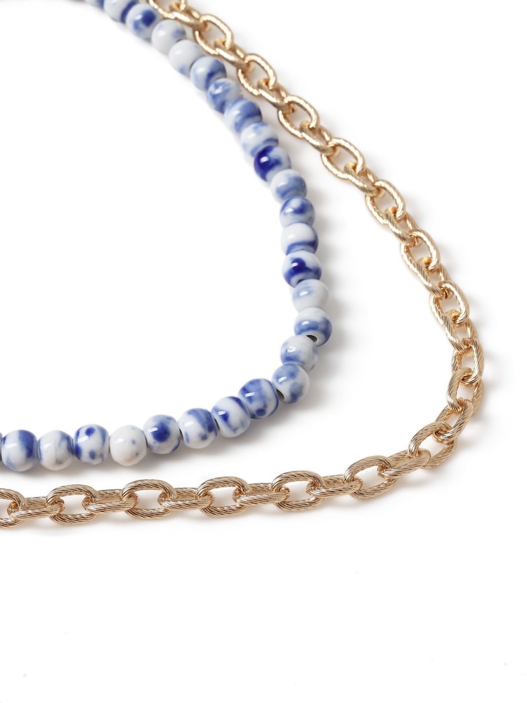 Aela Blue Beaded Multirow Necklace - Image 3 of 3