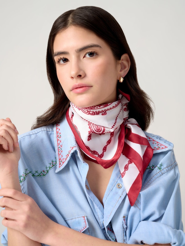Aela Red Printed Scarf - Image 1 of 3