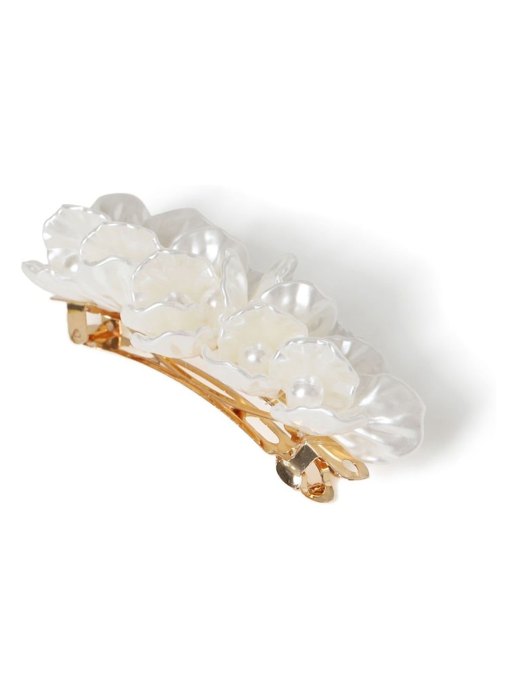 Aela Cream Flower Pearl Hair Barrette Clip - Image 2 of 2 Aela Cream Flower Pearl Hair Barrette Clip - Image 2 of 2