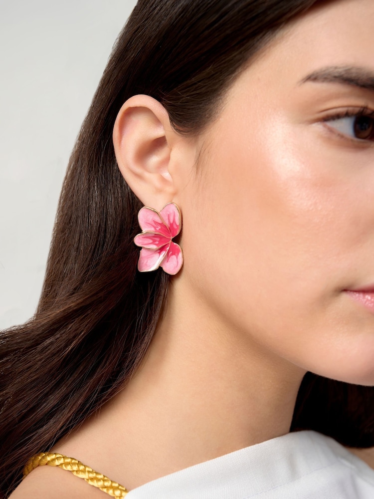Aela Pink Half Flower Stud Earrings - Imagen 1 de 3