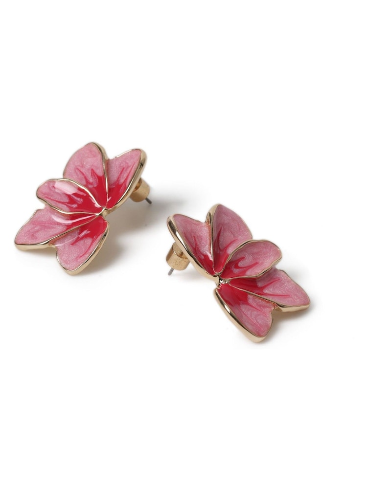 Aela Pink Half Flower Stud Earrings - Imagen 3 de 3