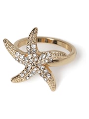Aela Gold Tone Rhinestone Starfish Ring - Image 1 of 2