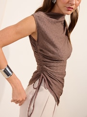Friends Like These Mocha Brown Textured Ruched Side Top - Image 2 of 5