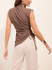 Friends Like These Mocha Brown Textured Ruched Side Top - Image 5 of 5