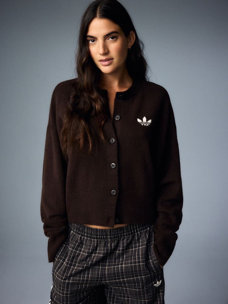 adidas Originals Dark Brown Essential Knit Cardigan - Image 1 of 19 adidas Originals Dark Brown Essential Knit Cardigan - Image 1 of 19