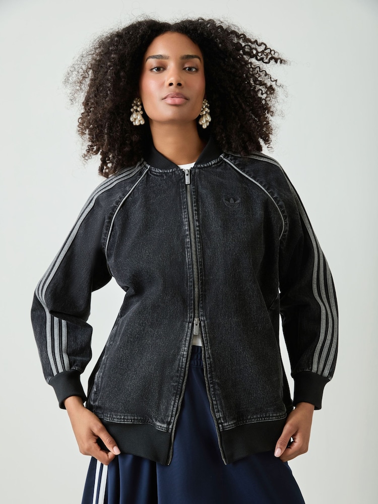 adidas Originals Black Denim Superstar Oversized Track Top - Image 1 of 6 adidas Originals Black Denim Superstar Oversized Track Top - Image 1 of 6