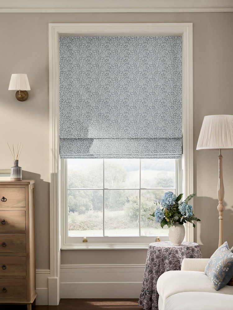 Blue Floral Chenille Made to Measure Roman Blind - Image 1 of 5
