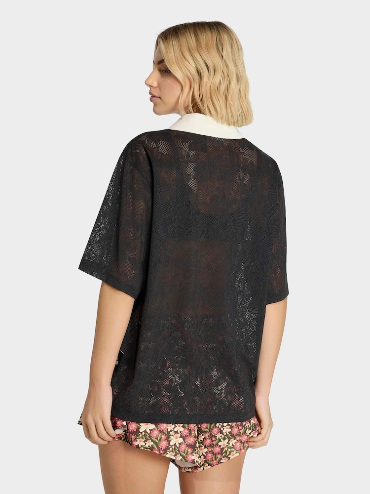adidas Black X Farm Rio Premium Lace Polo Top - Image 2 of 5 adidas Black X Farm Rio Premium Lace Polo Top - Image 2 of 5