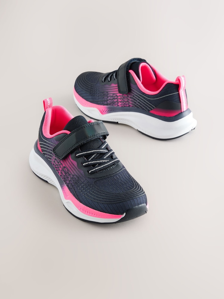 Navy/Pink Wide Fit (G) Elastic Lace-Up Trainers - Image 1 of 6