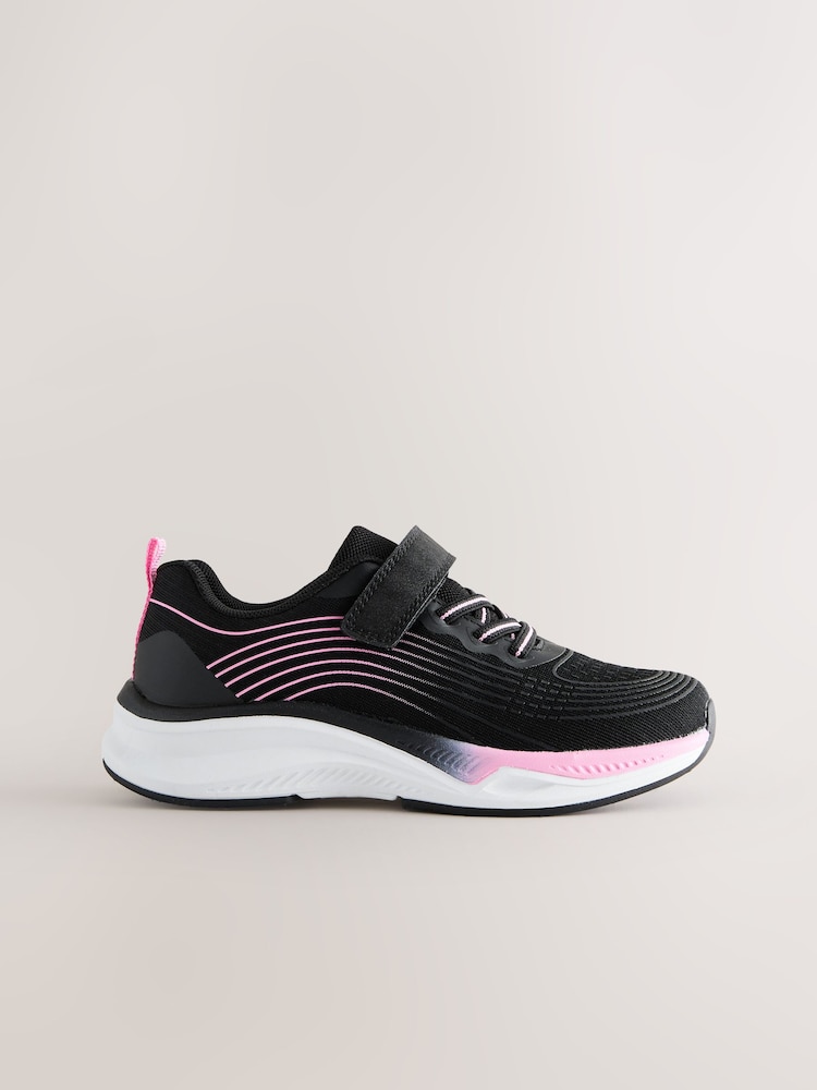 Black/Pink Wide Fit (G) Elastic Lace-Up Trainers - Image 2 of 5