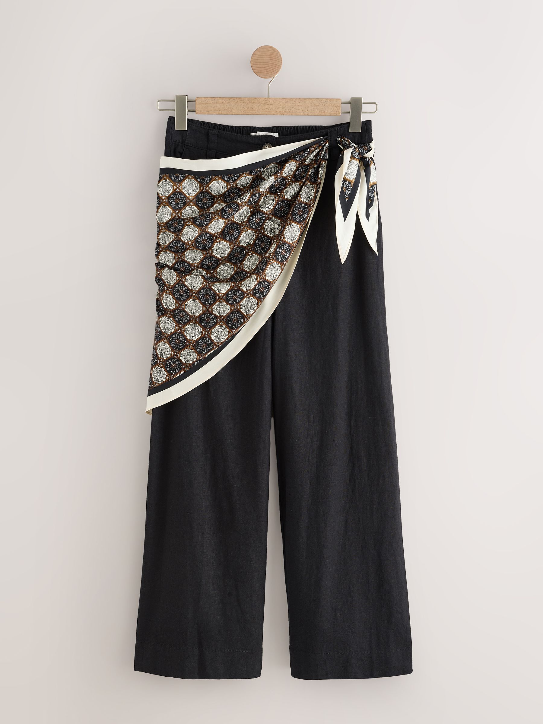 Buy Black with Scarf Smart Front Linen Blend Wide Leg Trousers