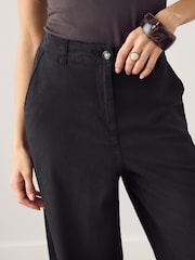Black with Scarf Smart Front Linen Blend Wide Leg Trousers - Image 5 of 9