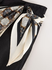 Black with Scarf Smart Front Linen Blend Wide Leg Trousers - Image 8 of 9