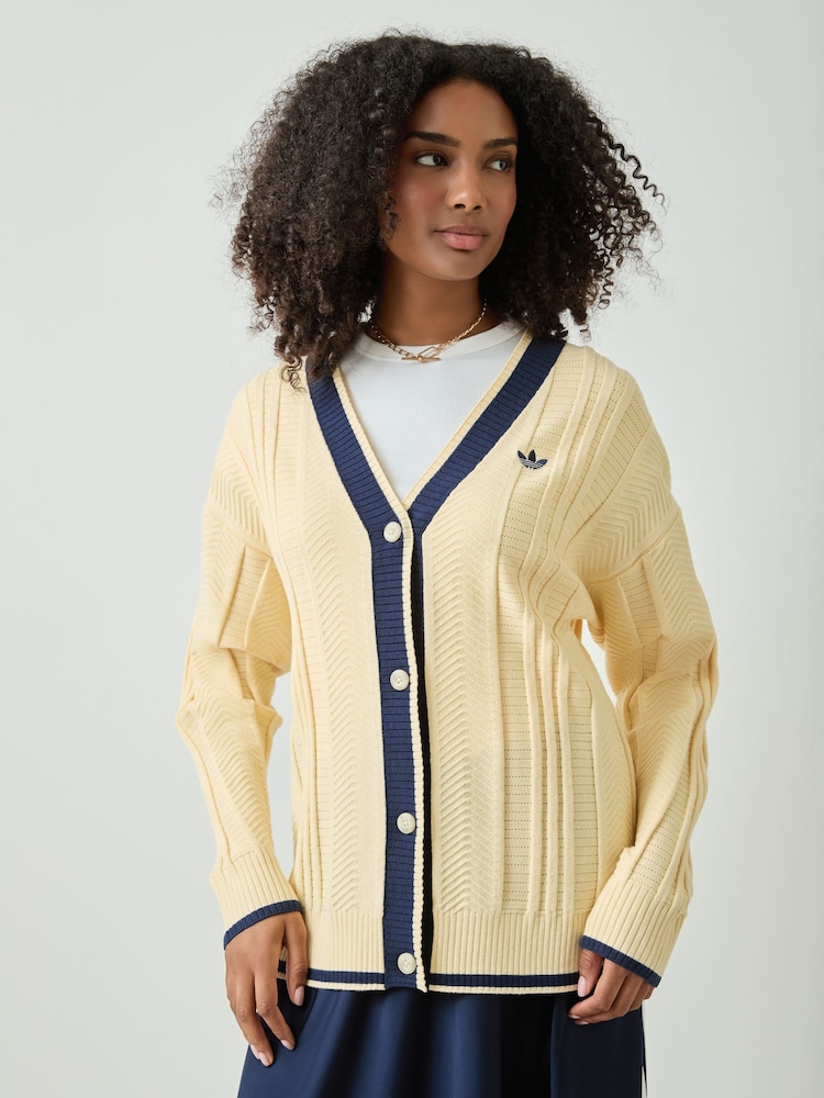 adidas Originals Yellow Cable Knit Cardigan - Image 1 of 6