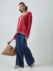 adidas Originals Red Cable Knit Cardigan - Image 2 of 6