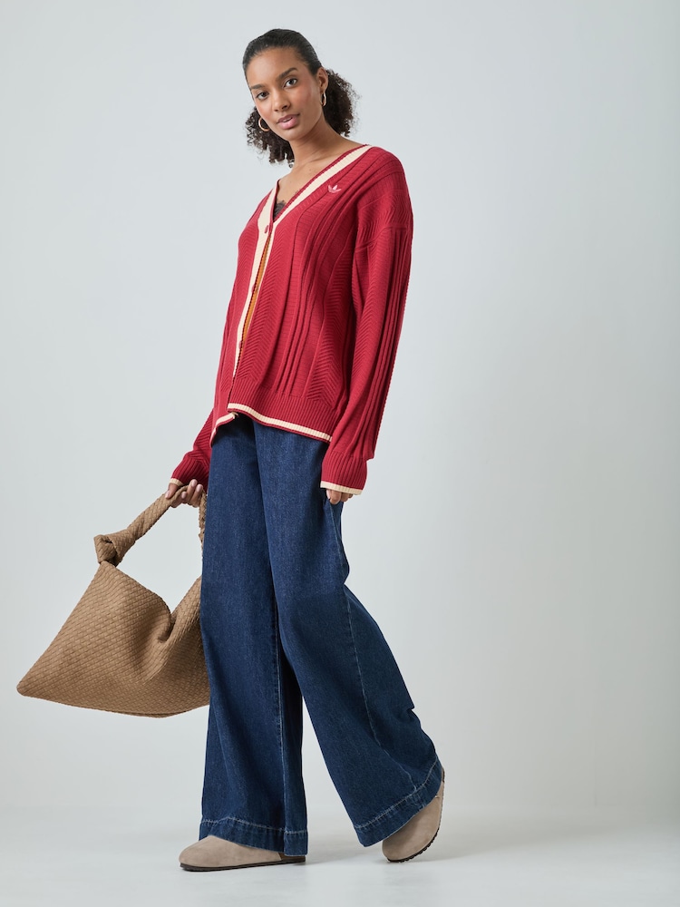 adidas Originals Red Cable Knit Cardigan - Image 2 of 6