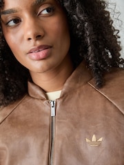 adidas Originals Brown Faux Leather Bomber Jacket - Image 5 of 7