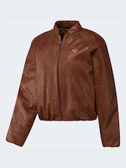 adidas Originals Brown Faux Leather Bomber Jacket - Image 6 of 7