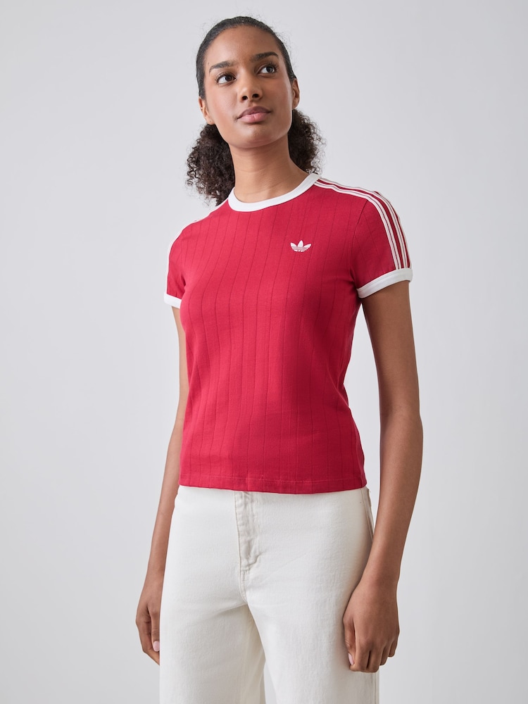 adidas Originals Red Pinstripe Short Sleeve T-Shirt - Image 1 of 5 adidas Originals Red Pinstripe Short Sleeve T-Shirt - Image 1 of 5