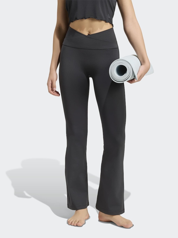 adidas Black 3-Stripess Studio Flare Crossover Leggings - Image 1 of 7