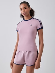 adidas Originals Purple 3-Stripes Slim T-Shirt - Image 1 of 5