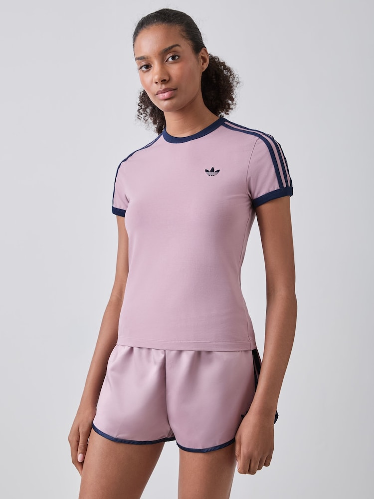 adidas Originals Purple 3-Stripes Slim T-Shirt - Image 1 of 5