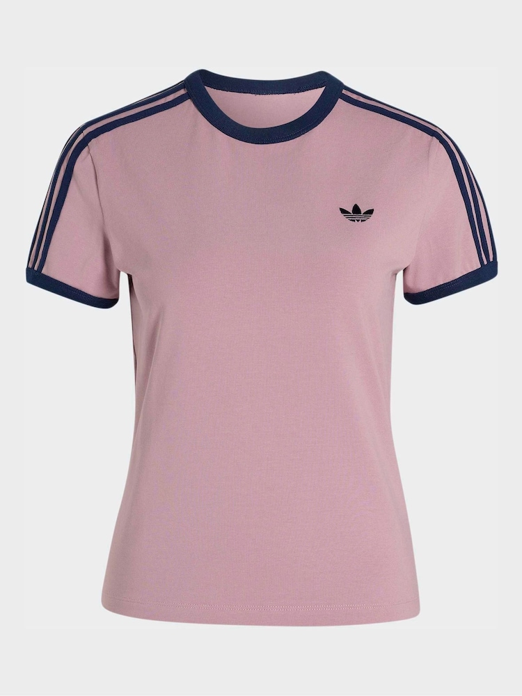 adidas Originals Purple 3-Stripes Slim T-Shirt - Image 5 of 5