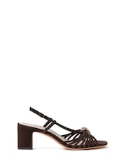 Loeffler Randall Brown Minna Suede Knotted Metallic Detail Block Heel Sandals - Image 1 of 6
