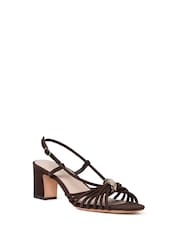 Loeffler Randall Brown Minna Suede Knotted Metallic Detail Block Heel Sandals - Image 3 of 6