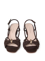 Loeffler Randall Brown Minna Suede Knotted Metallic Detail Block Heel Sandals - Image 5 of 6