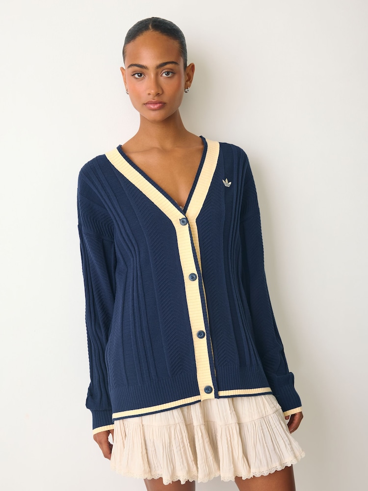 adidas Originals Navy Cable Knit Cardigan - Image 1 of 4