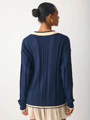 adidas Originals Navy Cable Knit Cardigan - Image 3 of 4