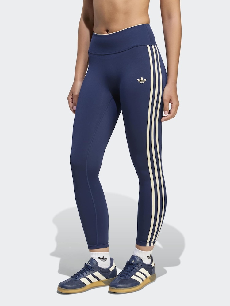 adidas Originals Blue Sports 3 Stripe Leggings - Image 1 of 7 adidas Originals Blue Sports 3 Stripe Leggings - Image 1 of 7