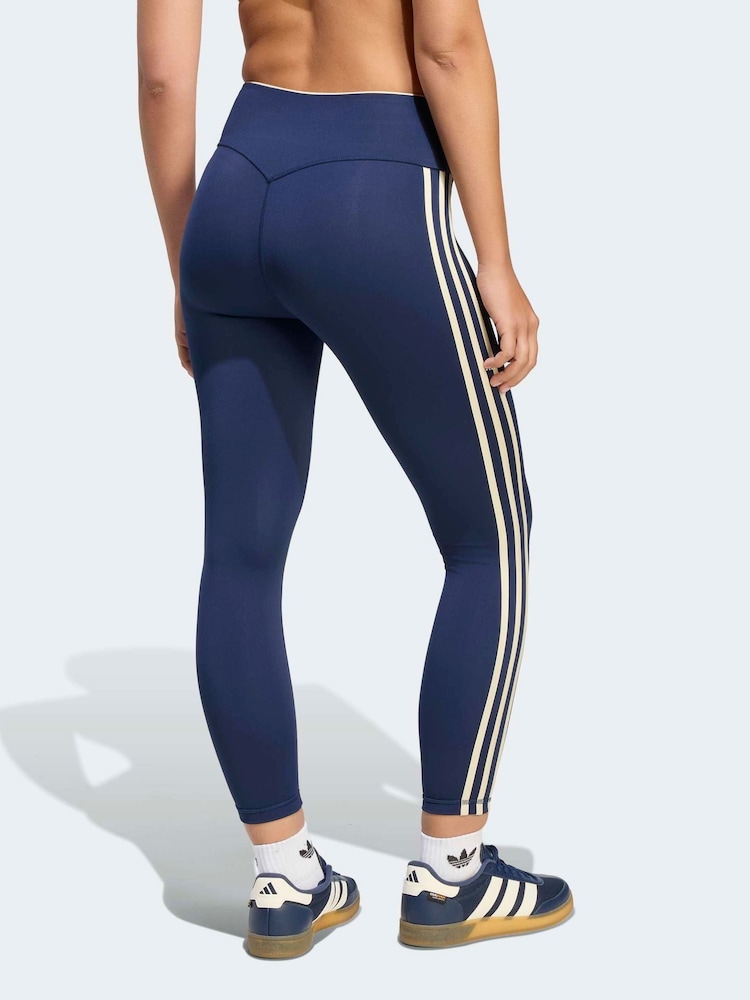 adidas Originals Blue Sports 3 Stripe Leggings - Image 2 of 7 adidas Originals Blue Sports 3 Stripe Leggings - Image 2 of 7