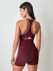 adidas Originals Maroon Red Sports 3 Stripe Training All-In-One - Image 3 of 4