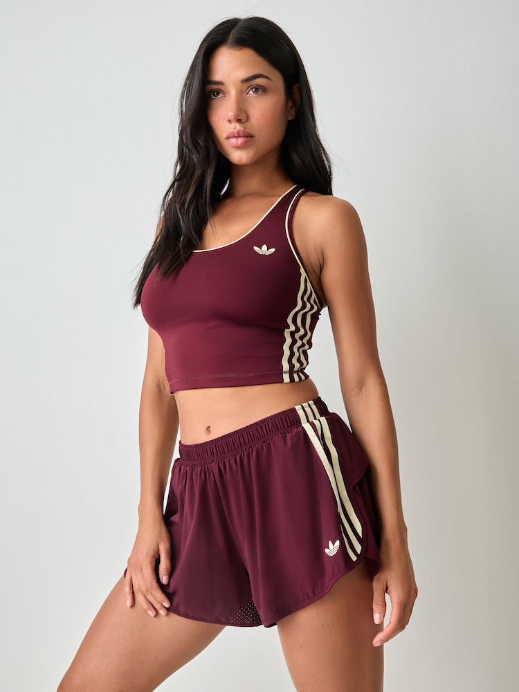 adidas Originals Maroon Red Sports Ruffle Training Shorts - Image 1 of 5 adidas Originals Maroon Red Sports Ruffle Training Shorts - Image 1 of 5
