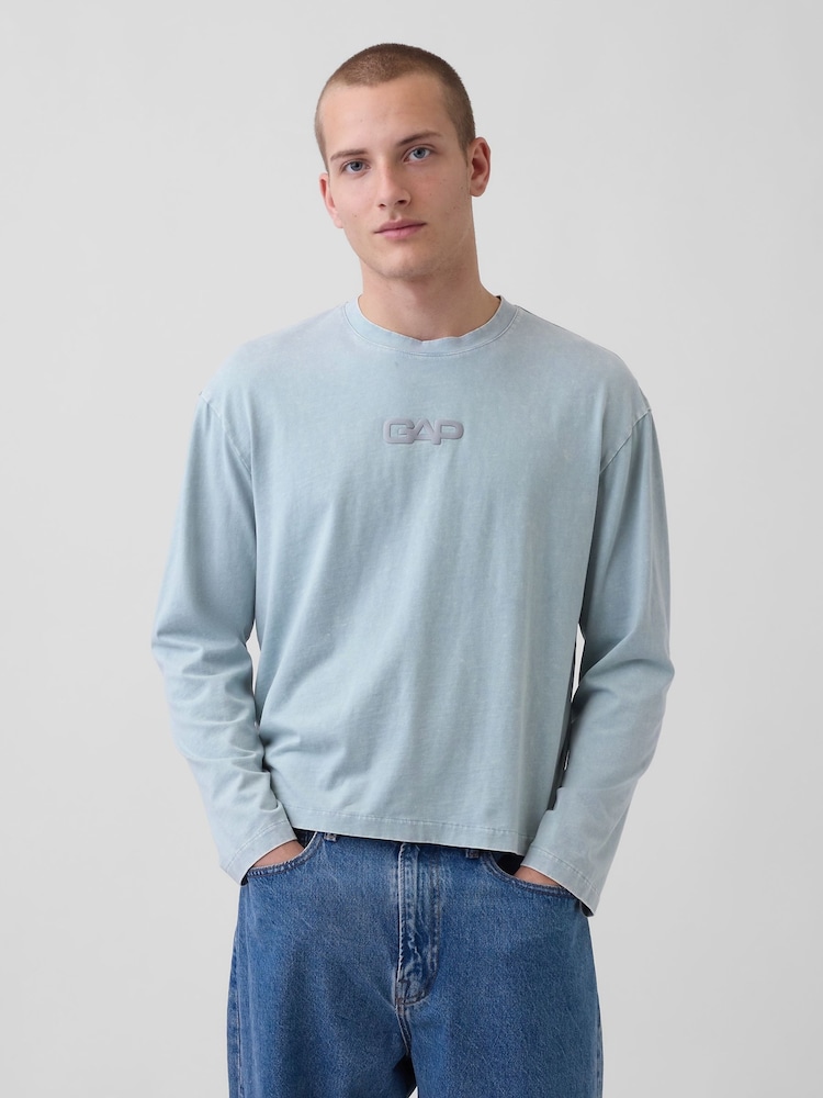 Gap Blue Relaxed Logo Boxy Long Sleeve T-Shirt - Image 1 of 4