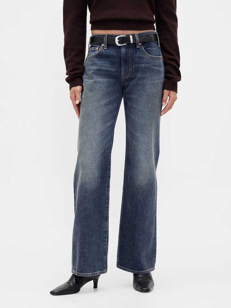 Gap Medium Indigo Mid Rise Rigid Relaxed Flare Jeans - Image 1 of 4