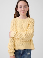 Gap Yellow Crochet Oversized Crew Neck Jumper (4-13yrs) - Image 1 of 5