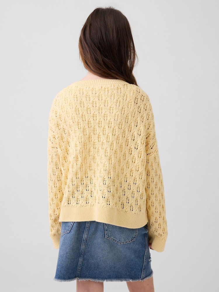 Gap Yellow Crochet Oversized Crew Neck Jumper (4-13yrs) - Image 2 of 5