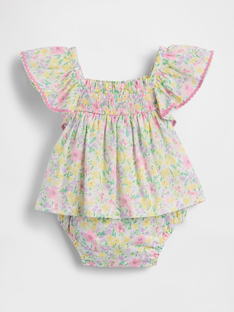 Gap Pink Floral Smocked Flutter-Sleeve Bodysuit Dress (0-24mths) - Image 2 of 2