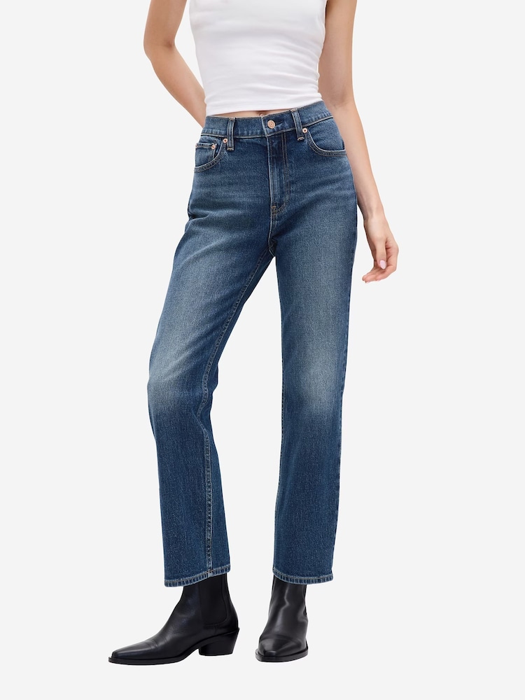 Gap Dark Indigo High Waisted '90s Slim Straight Crop Jeans - Image 1 of 6