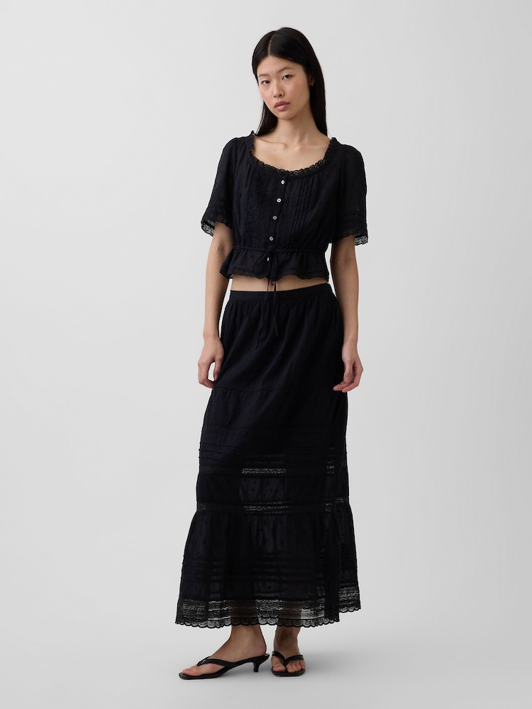 Gap Black Lace-Trim Maxi Skirt - Image 1 of 4 Gap Black Lace-Trim Maxi Skirt - Image 1 of 4