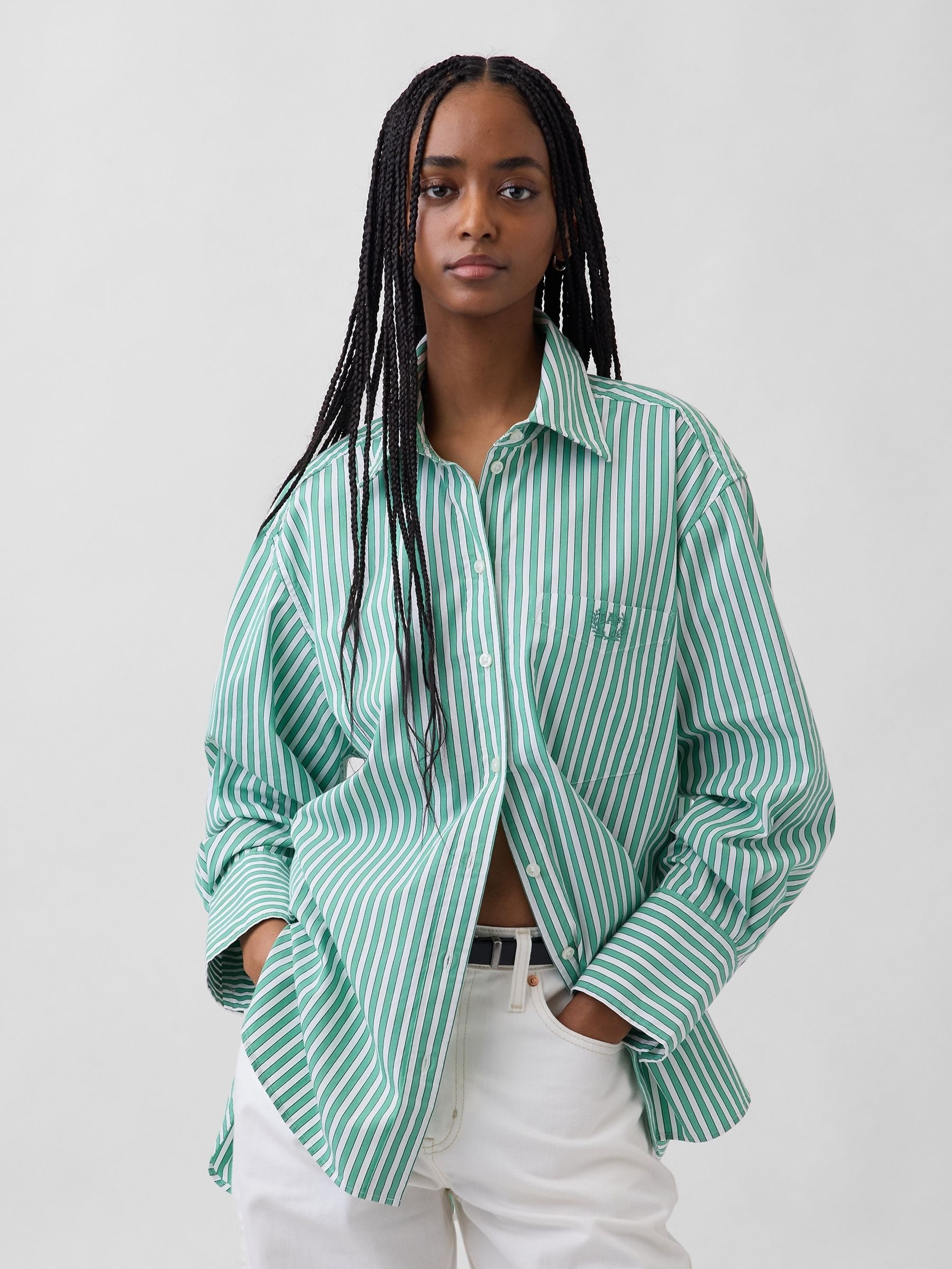 Buy Gap Green Stripe Poplin Big Shirt from Next Luxembourg