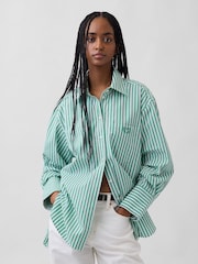 Gap Green Stripe Cotton Poplin Big Shirt - Image 1 of 5