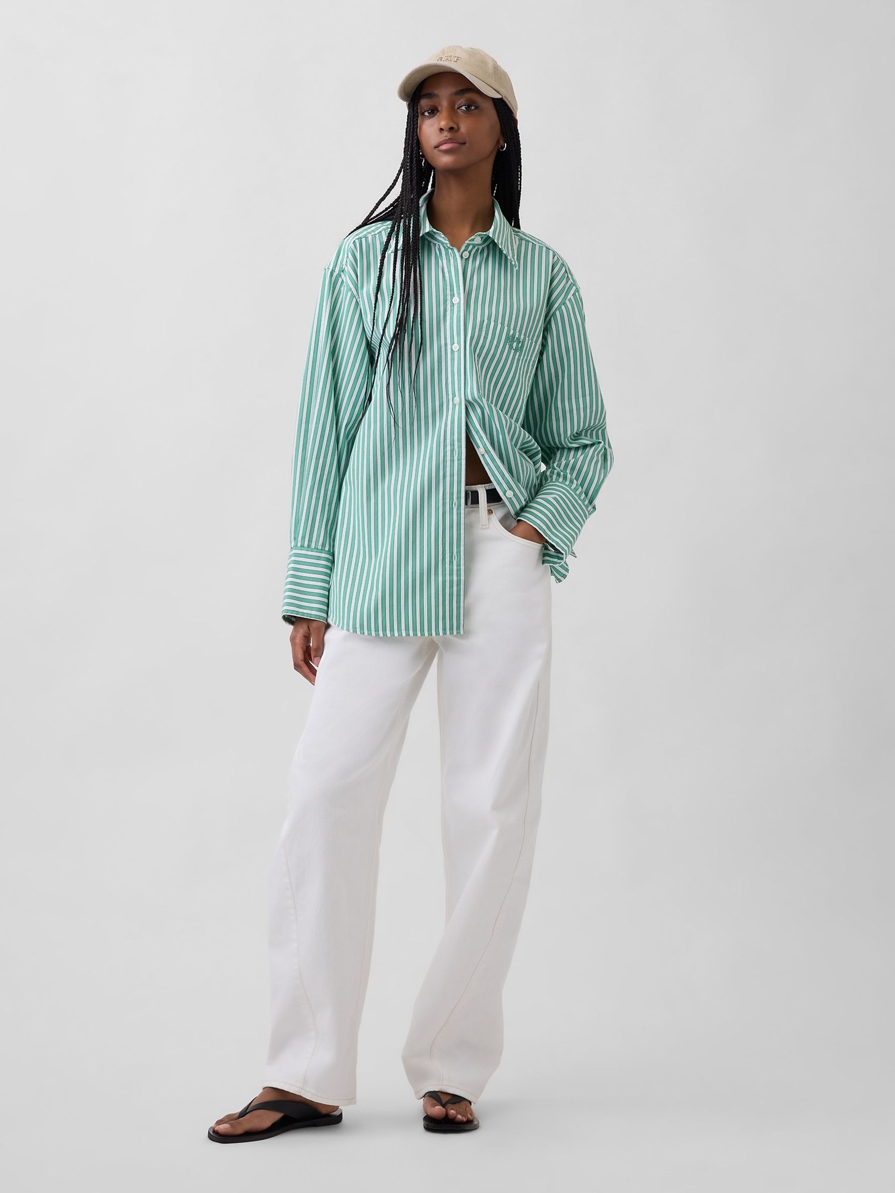 Buy Gap Green Stripe Poplin Big Shirt from Next Luxembourg