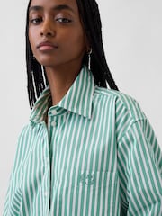 Gap Green Stripe Cotton Poplin Big Shirt - Image 4 of 5